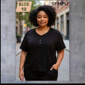 SYMPLI - Quest Boxy Top - Elbow Length - Size 12, NWT - Coffee